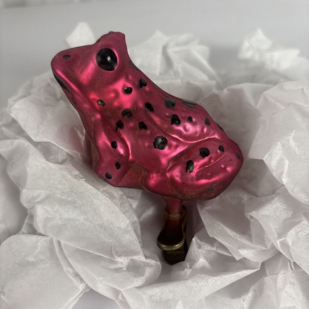 Pink Spotted Frog Clip On Christmas Ornament Mercury Glass